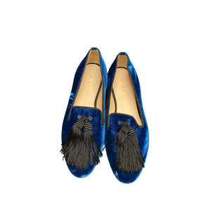 M GEMI Blue Velvet Black Tassel Flats Loafers Made In Italy EU 35
